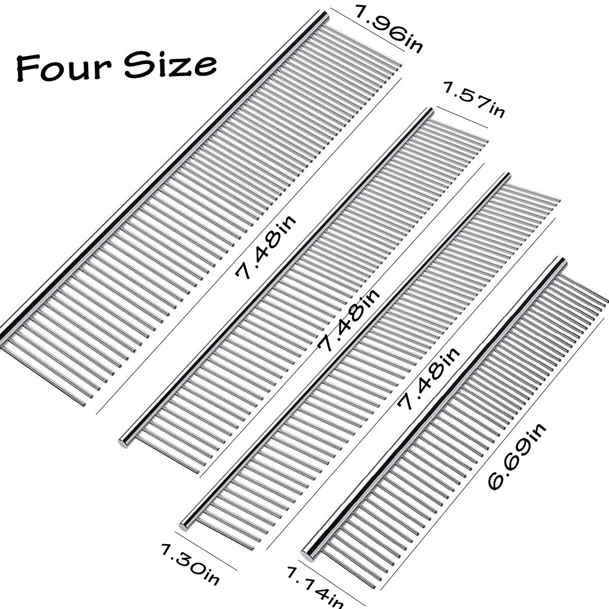 Dog Grooming Comb Metal Dog Combs with Rounded Ends Stainless Steel Teeth Grooming Tool for Pets 4 Pcs