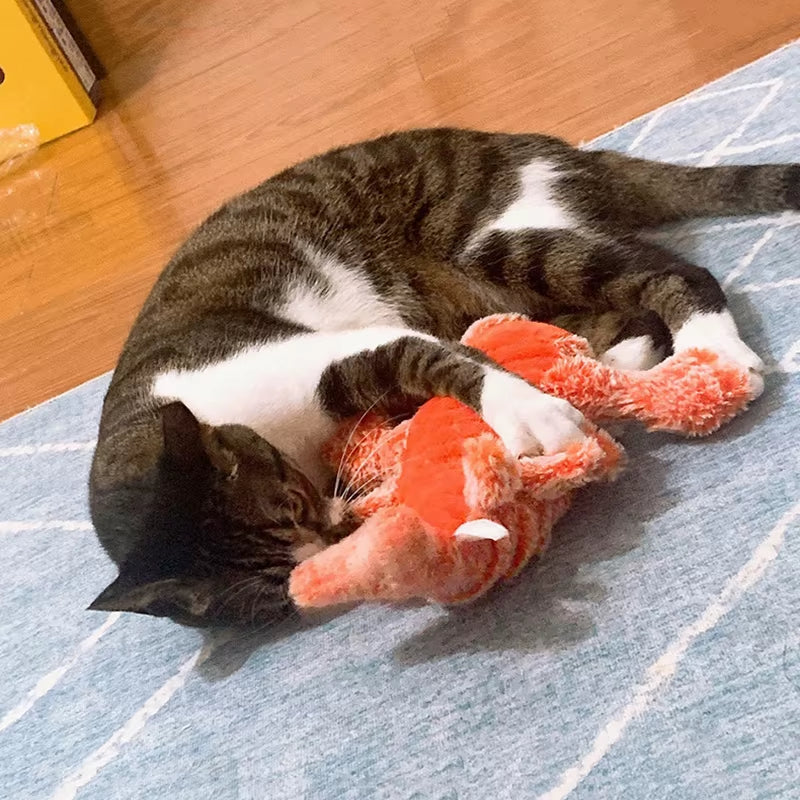 Pet Electric Jumping Cat Toy Shrimp Moving Simulation Lobster Dancing Plush Toys for Pet Dog Cats Stuffed Animal Interactive Toy