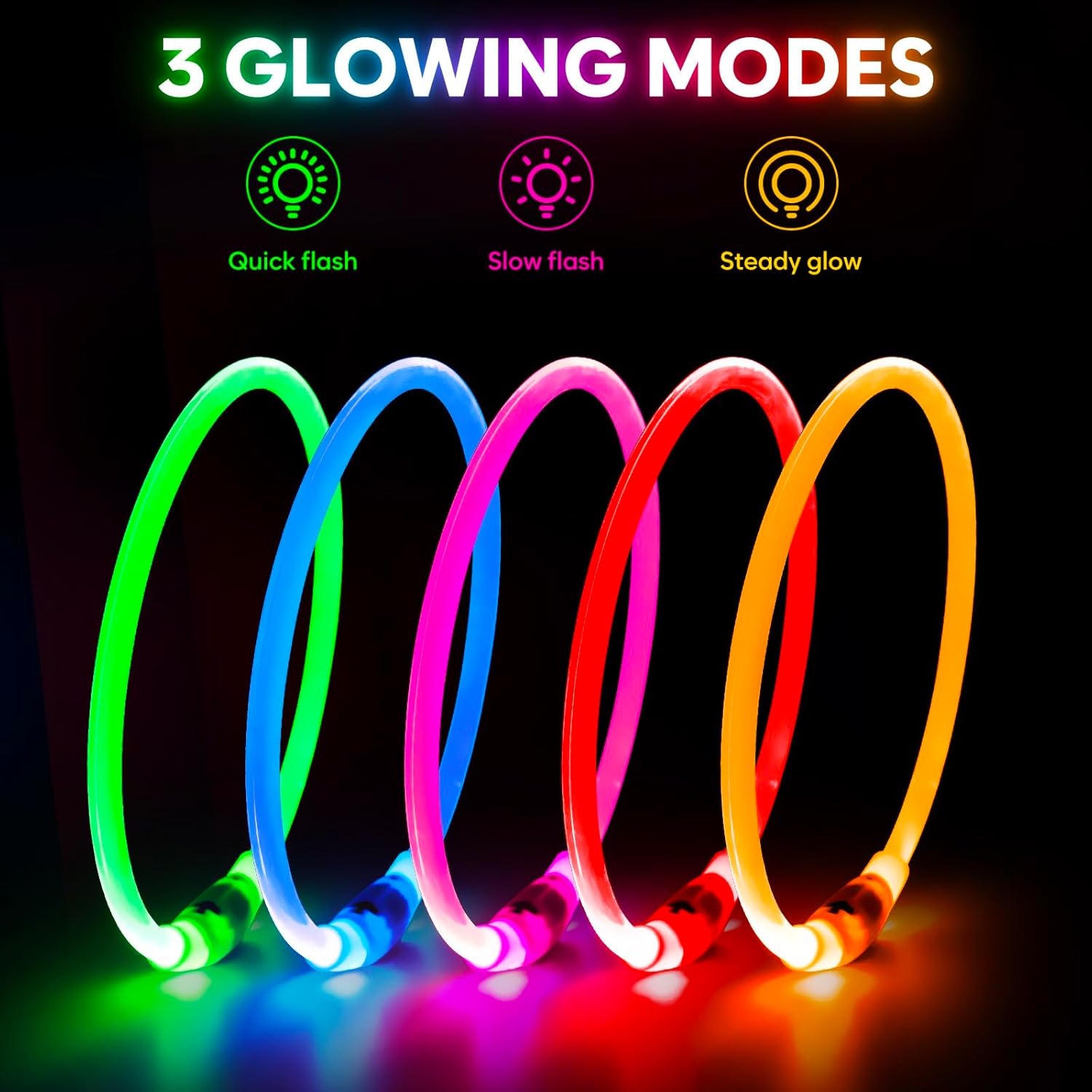 Light up Dog Collars - Waterproof LED Puppy Collar Rechargeable, High Visibility Glowing Dog Lights for Night Walking (Orange)