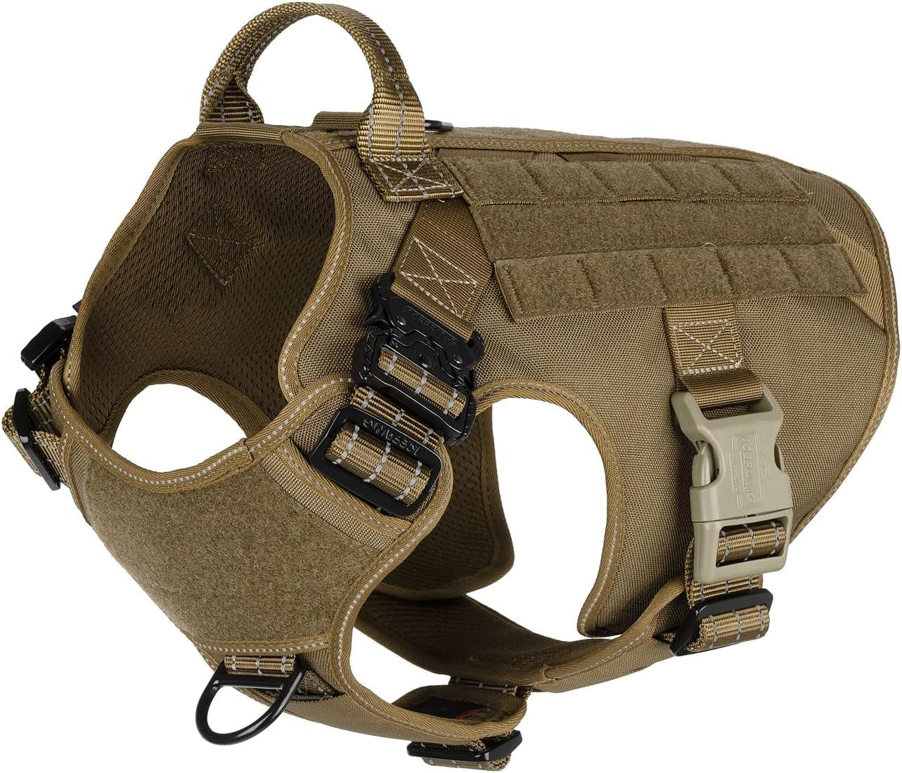 Tactical Dog Harness,X-Large Size, 2X Metal Buckle,Working Dog MOLLE Vest with Handle,No Pulling Front Leash Clip,Hook and Loop Panel