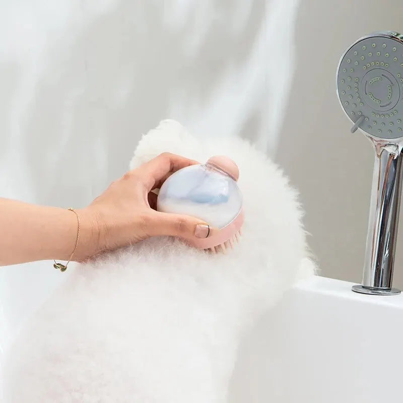 1Pc Pet Bath Brush Soft Silicone with Shampoo Dispenser Gentle Massage for Grooming and Cleaning Fur and Hair