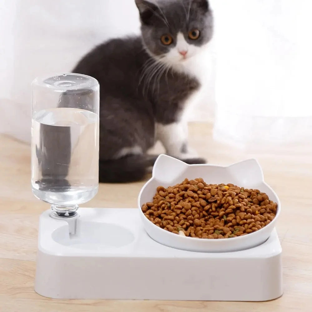 Dual-Purpose Pet Bowl Tilt to Protect Cervical Vertebrae Dog Food Bowl Automatic Drinking Feeder Pet Feeding Supplies