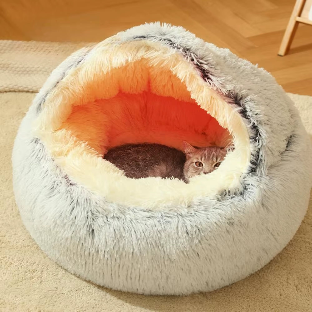 Round Cat Cushion Semi Enclosed Pet Sleep Bags Long Soft Plush 2 in 1 Warms Cats Beds Simple Comfort Warm Puppy Sleeping Nest