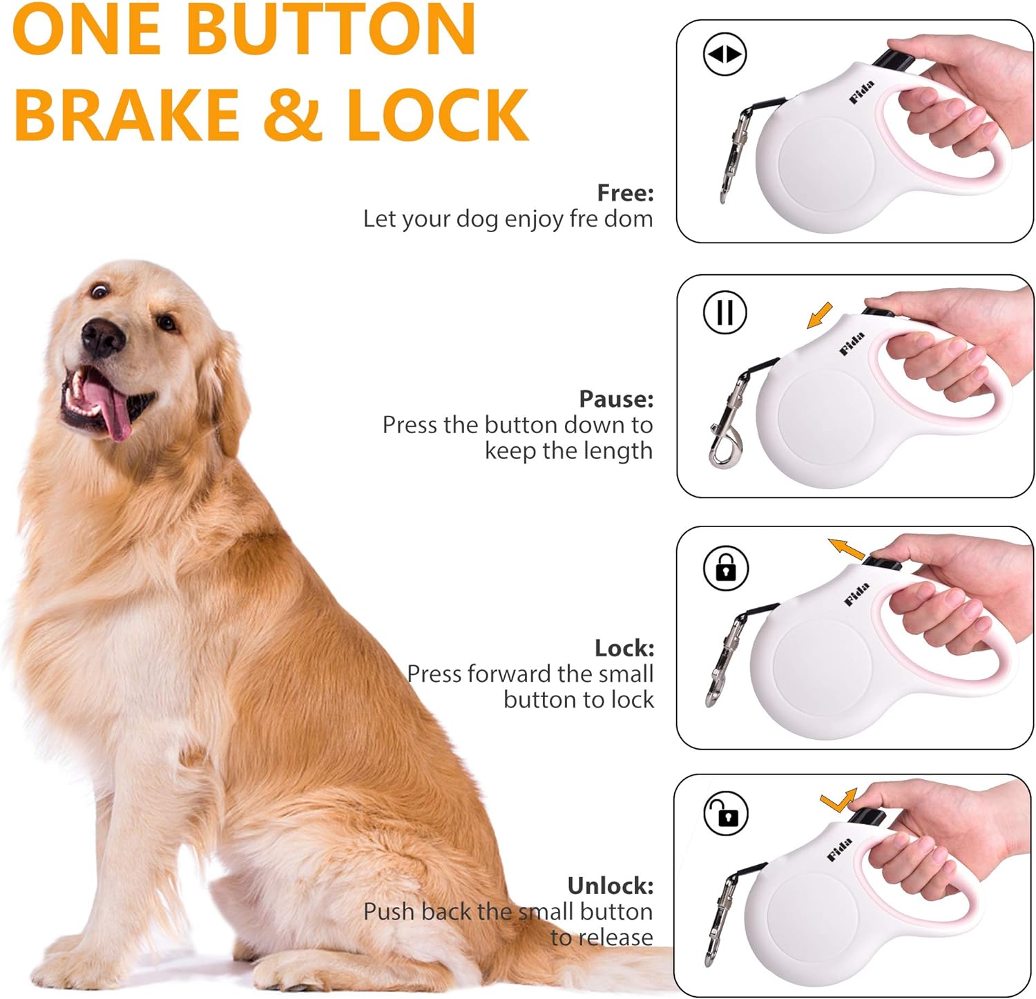 Retractable Dog Leash with Dispenser and Poop Bags, 10 Ft Pet Walking Leash for X-Small Dog or Cat up to 18 Lbs, Anti-Slip Handle, Tangle Free, Reflective Nylon Tape (XS, White)