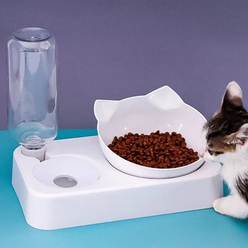 Dual-Purpose Pet Bowl Tilt to Protect Cervical Vertebrae Dog Food Bowl Automatic Drinking Feeder Pet Feeding Supplies